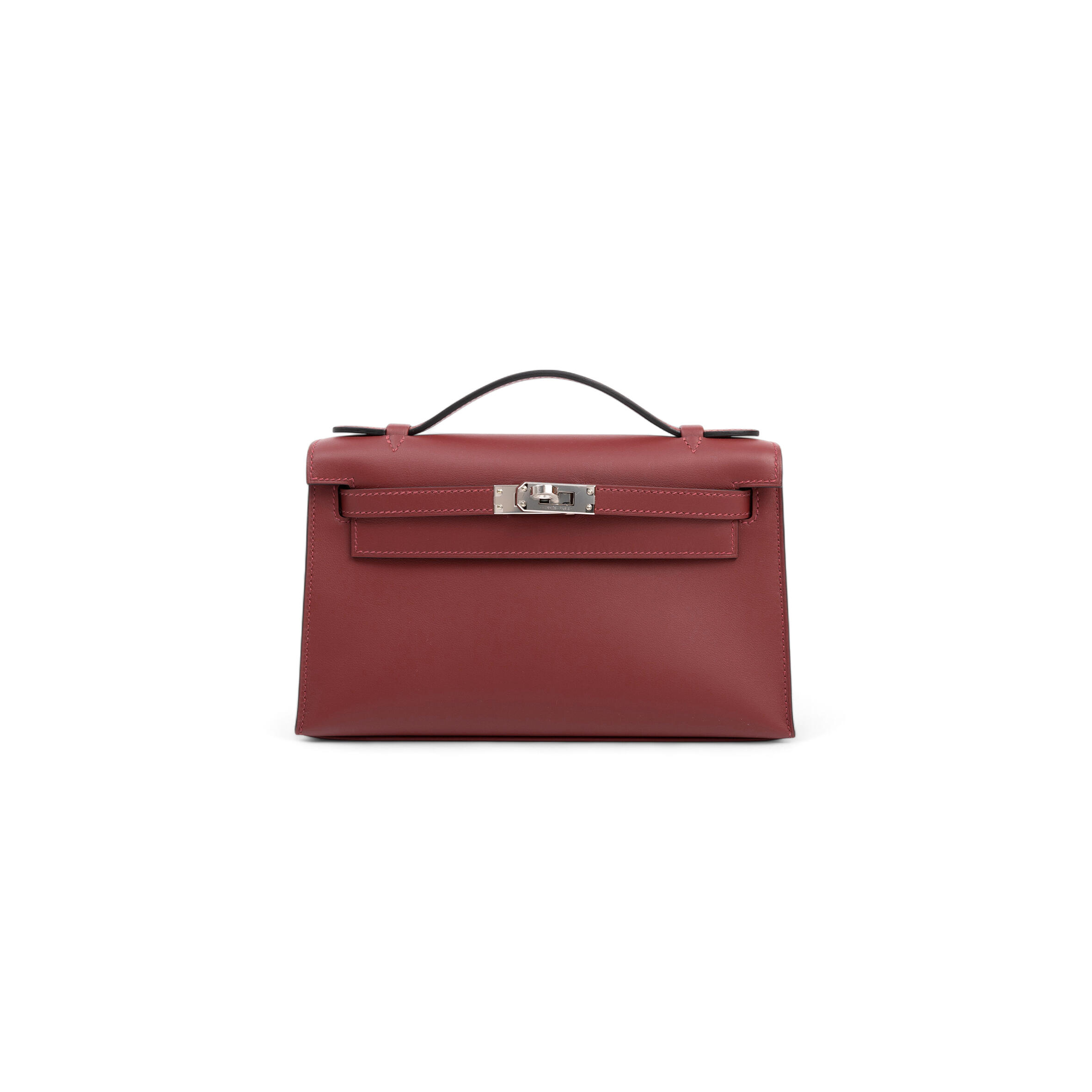 HERMRE MASTER KELLY POCHETTE ROUGE H SWIFT PALLADIUM HARDWARE (22*14*7cm)